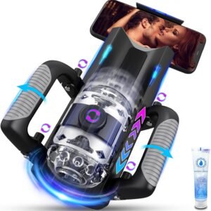 Sex Toy for Men Male Masturbator - Sex Toys Pocket Pussy with 12cm Thrusting Distance，Male Sex Toys Penis Pump Male Stroker Hands Free Masturbators with Phone Stand & Foldable Handle, Blowjob Machine