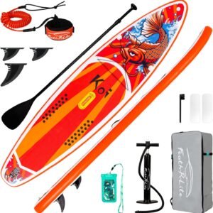 FEATH-R-LITE Inflatable Paddle Board Stand Up Paddleboards for Adults SUP with Premium Accessories Pump, Adjustable Paddle, Leash, Three Fins, Backpack
